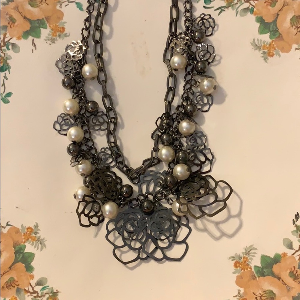Roses and Pearl Statement Necklace